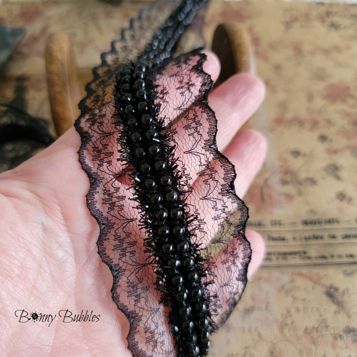 Black Lace Beaded Trim, BB8143 – Bonny Bubbles