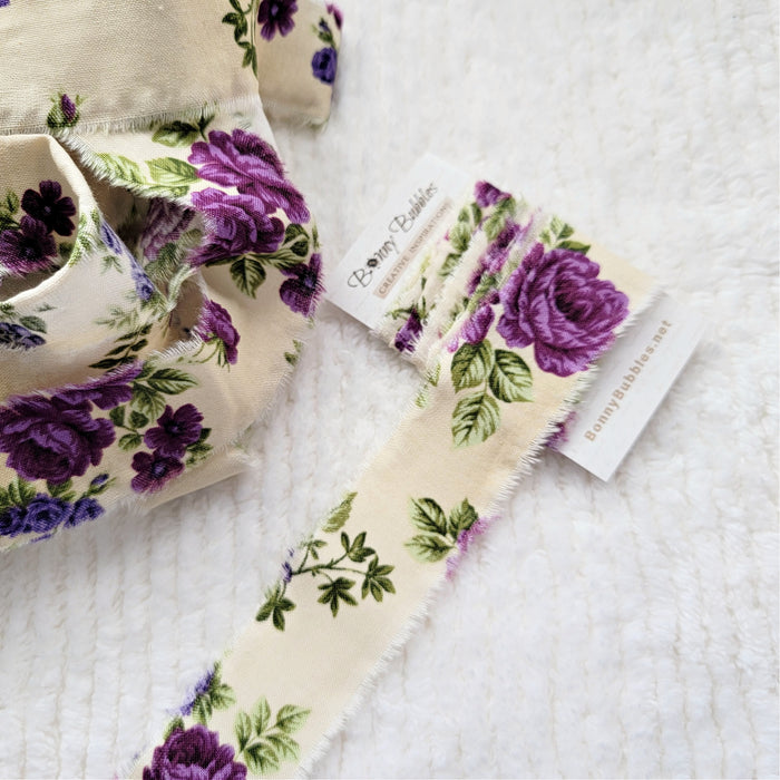 Torn Fabric Ribbon, Purple Roses