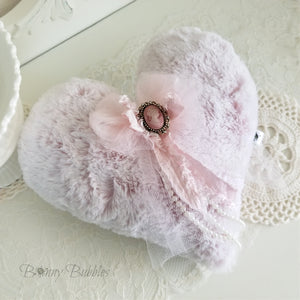 pink faux fur heart with cameo