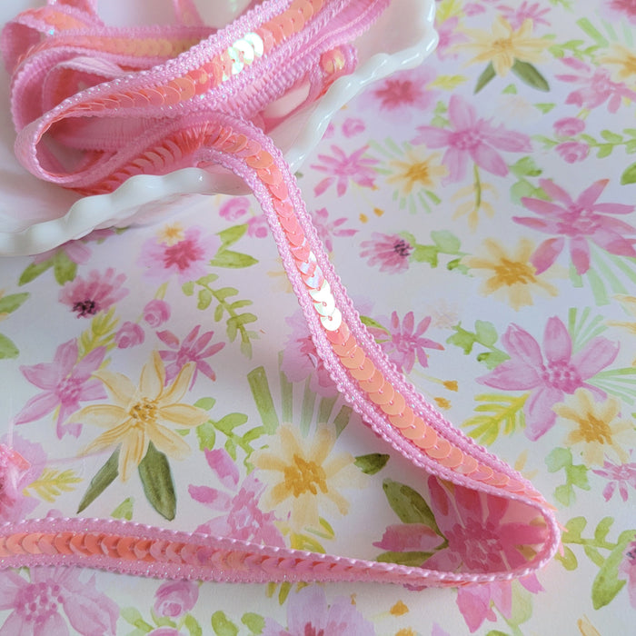 2 Yards - Candy Pink, Sequin Trim