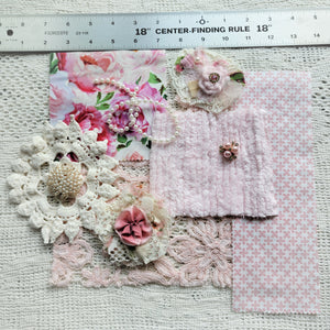 Pink Slow Stitch Bundle, Shabby Pink Embellishments - Haberdashery set (B)