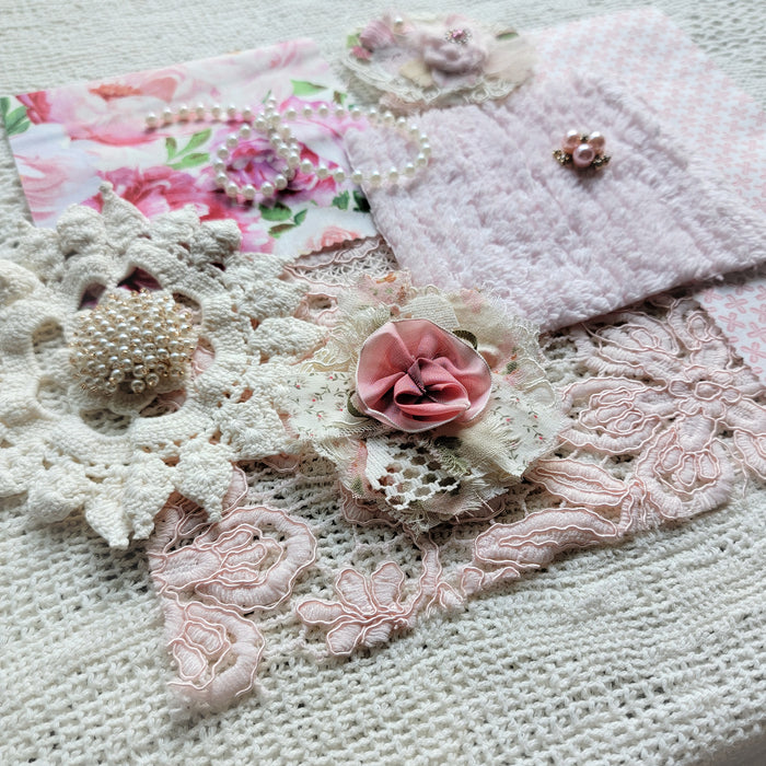 Pink Slow Stitch Bundle, Shabby Pink Embellishments - Haberdashery set (B)