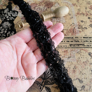 Black Rosette Beaded Trim with Lace, BB4444
