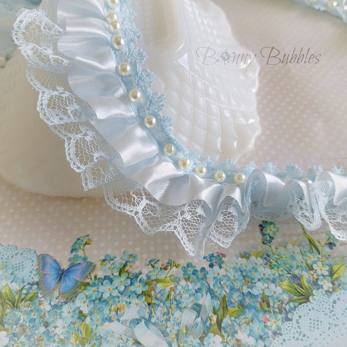 Blue Satin and Lace Pearl Trim, BB8229