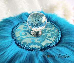 Turquoise Powder Puff, with glass handle