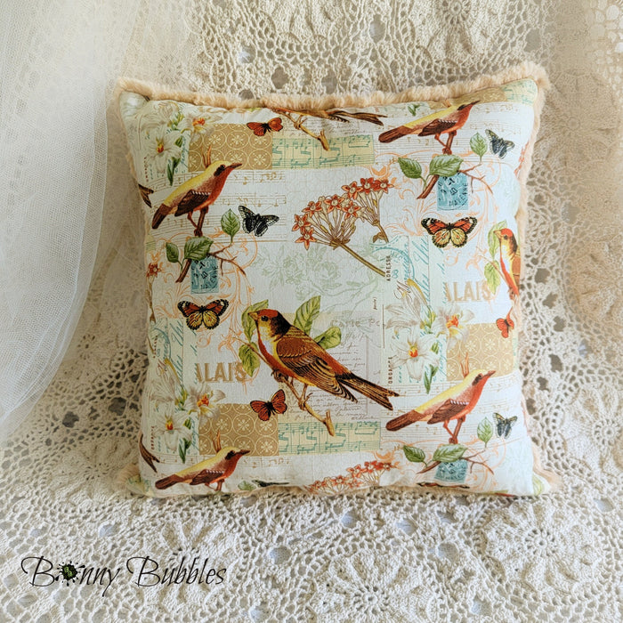 Bird and Butterfly Pillow - 13 inch