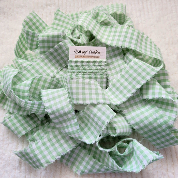 Torn Fabric Ribbon, Green Gingham