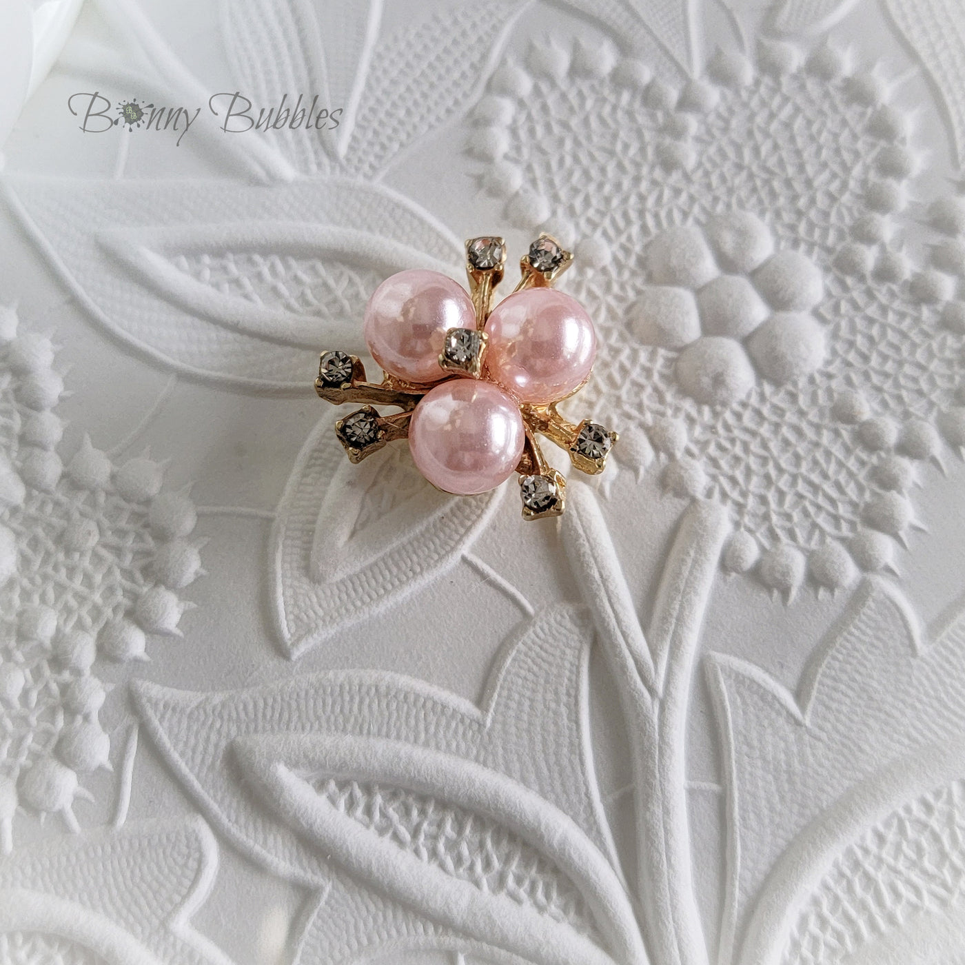Lovely Vintage Floral Pearl Brooch with Rhinestone Accents