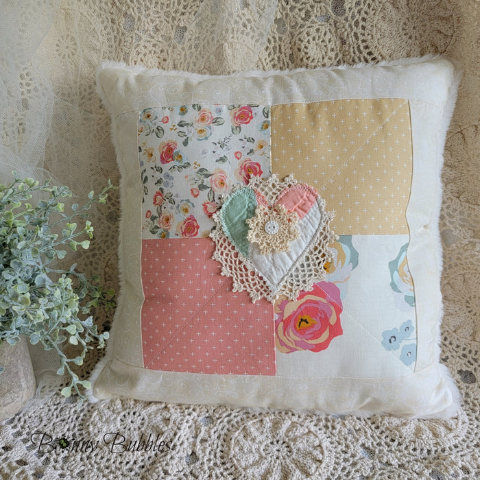 Heart Pillow, Shabby Decor - Country Cottage style, Cushion, 13 inch