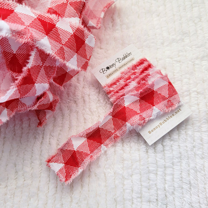 Torn Fabric Ribbon - Red Gingham, 45 inches