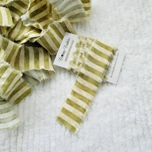Torn Fabric Ribbon, Green and Cream